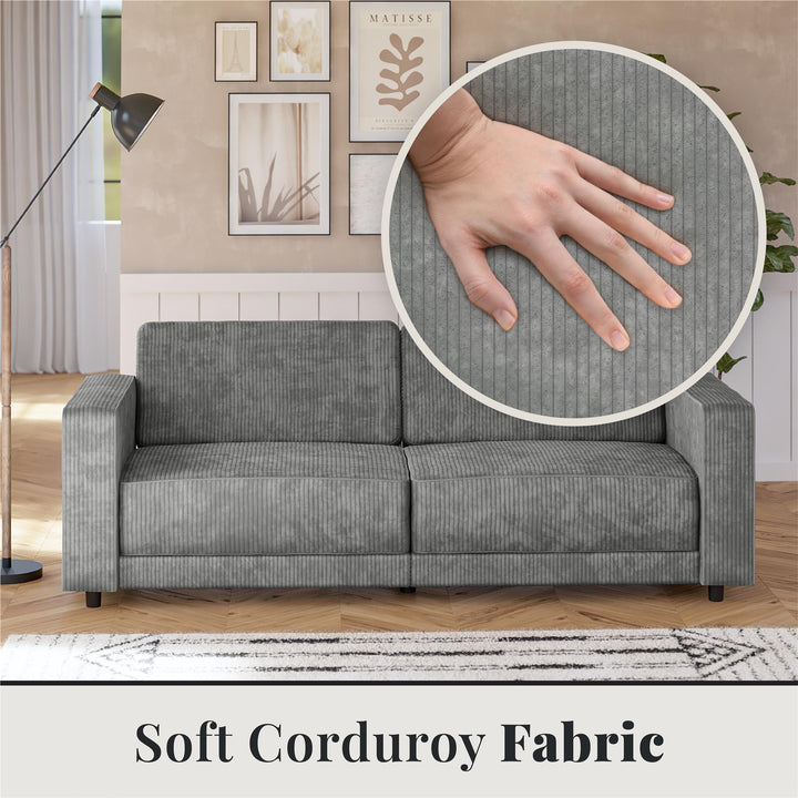 Allie Corduroy Futon Sofa Bed - Gray Corduroy - 3-Seater