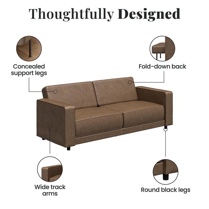 Allie Faux Leather Futon Sofa Bed - Brown Faux Leather - 3-Seater