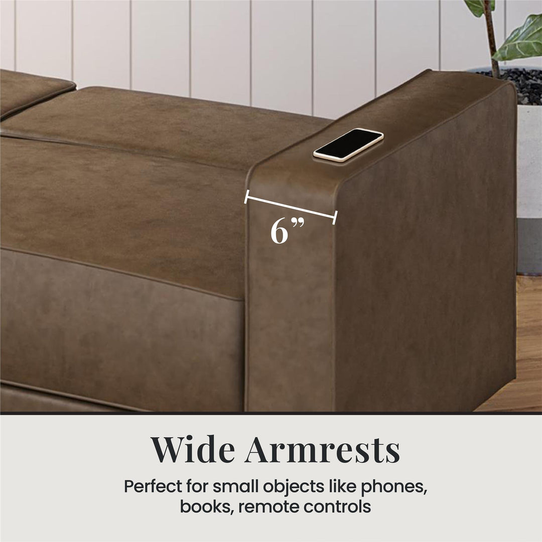 Allie Faux Leather Futon Sofa Bed - Brown Faux Leather - 3-Seater