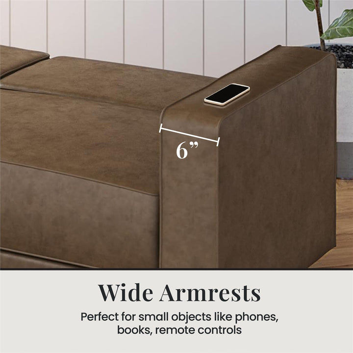 Allie Faux Leather Futon Sofa Bed - Brown Faux Leather - 3-Seater