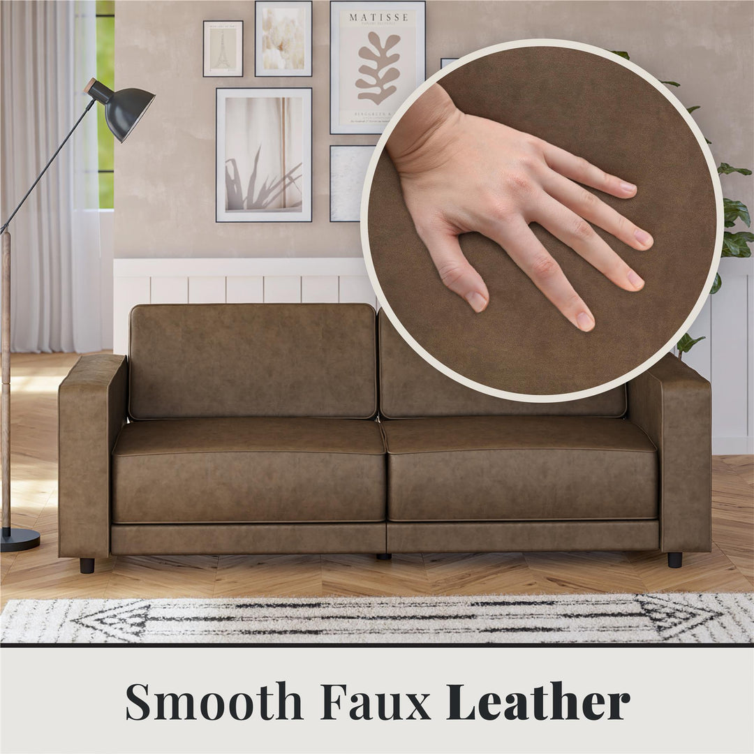 Allie Faux Leather Futon Sofa Bed - Brown Faux Leather - 3-Seater