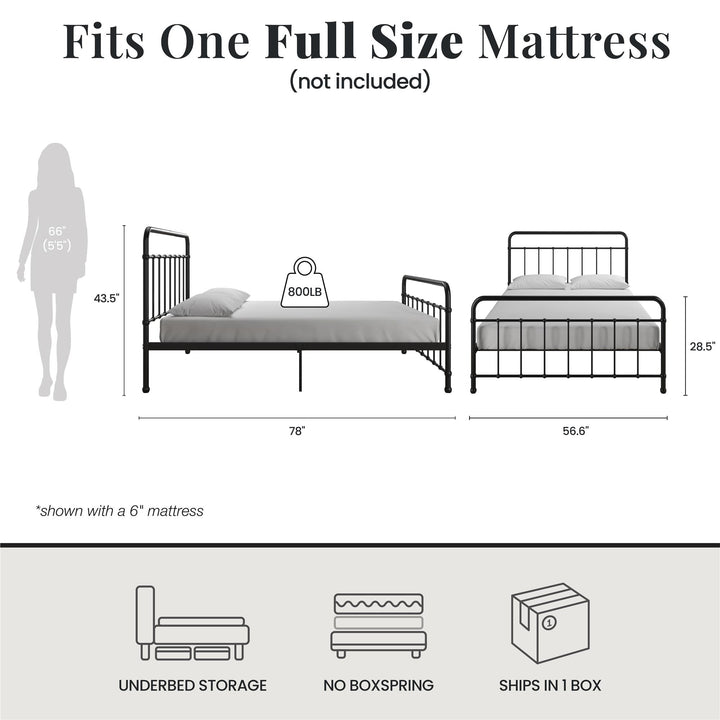 Ainsley Full Metal Platform Bed Frame with Headboard and Footboard - Black - Full