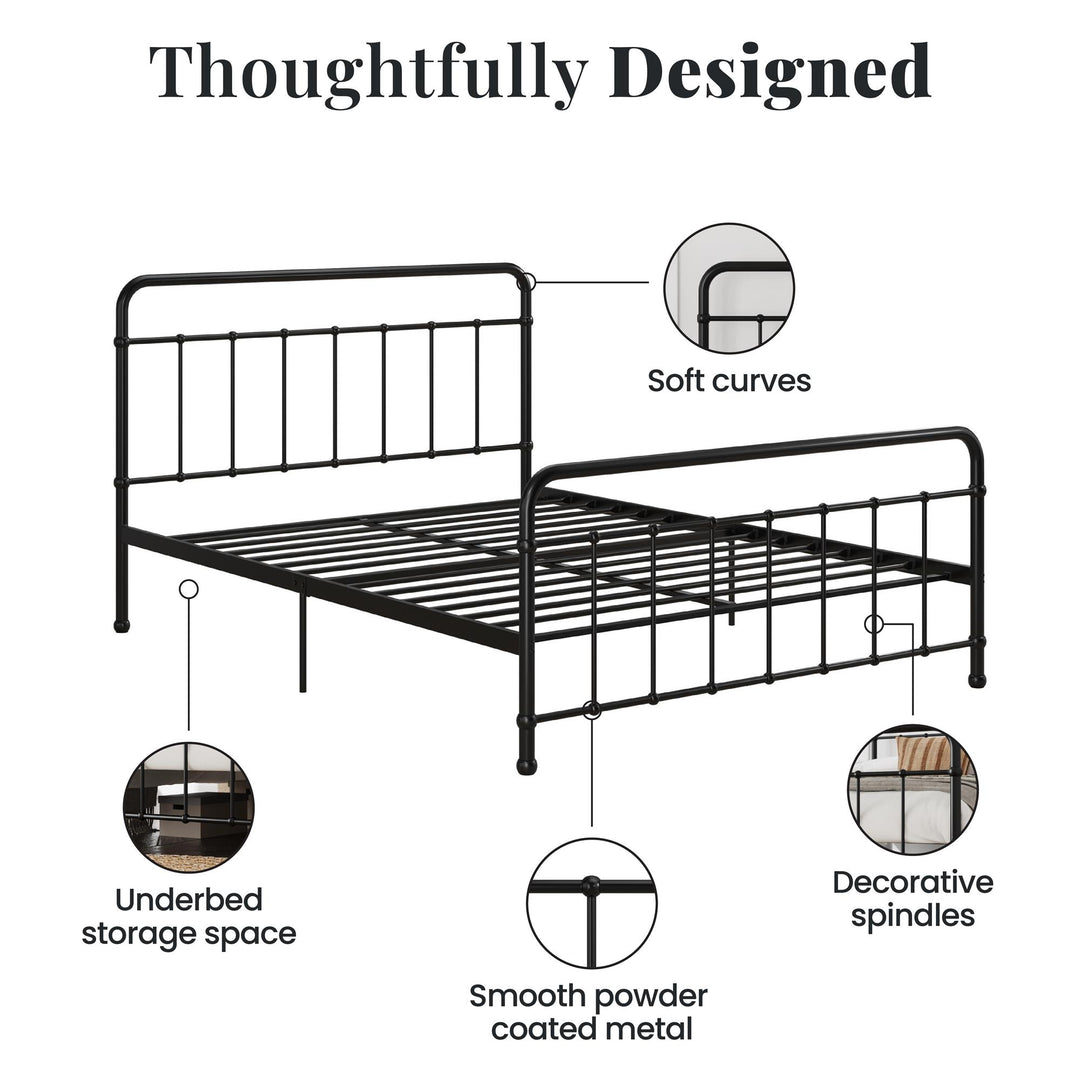 Ainsley Full Metal Platform Bed Frame with Headboard and Footboard - Black - Full