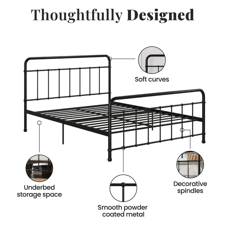 Ainsley Full Metal Platform Bed Frame with Headboard and Footboard - Black - Queen