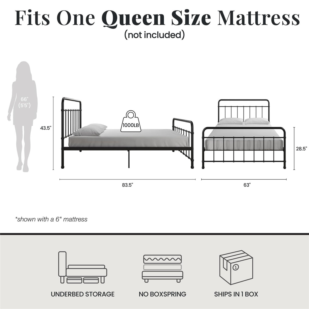 Ainsley Full Metal Platform Bed Frame with Headboard and Footboard - Black - Queen