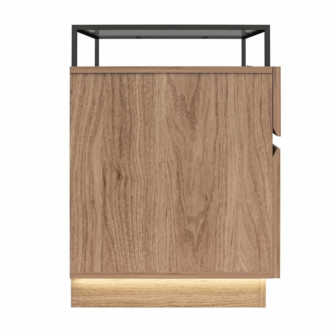 Devon Nightstand with Drawers, LED Lights and Glass Top - Danish Walnut