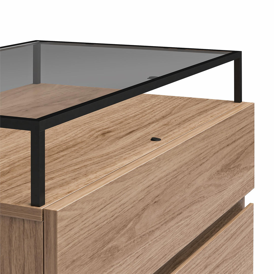 Devon Nightstand with Drawers, LED Lights and Glass Top - Danish Walnut