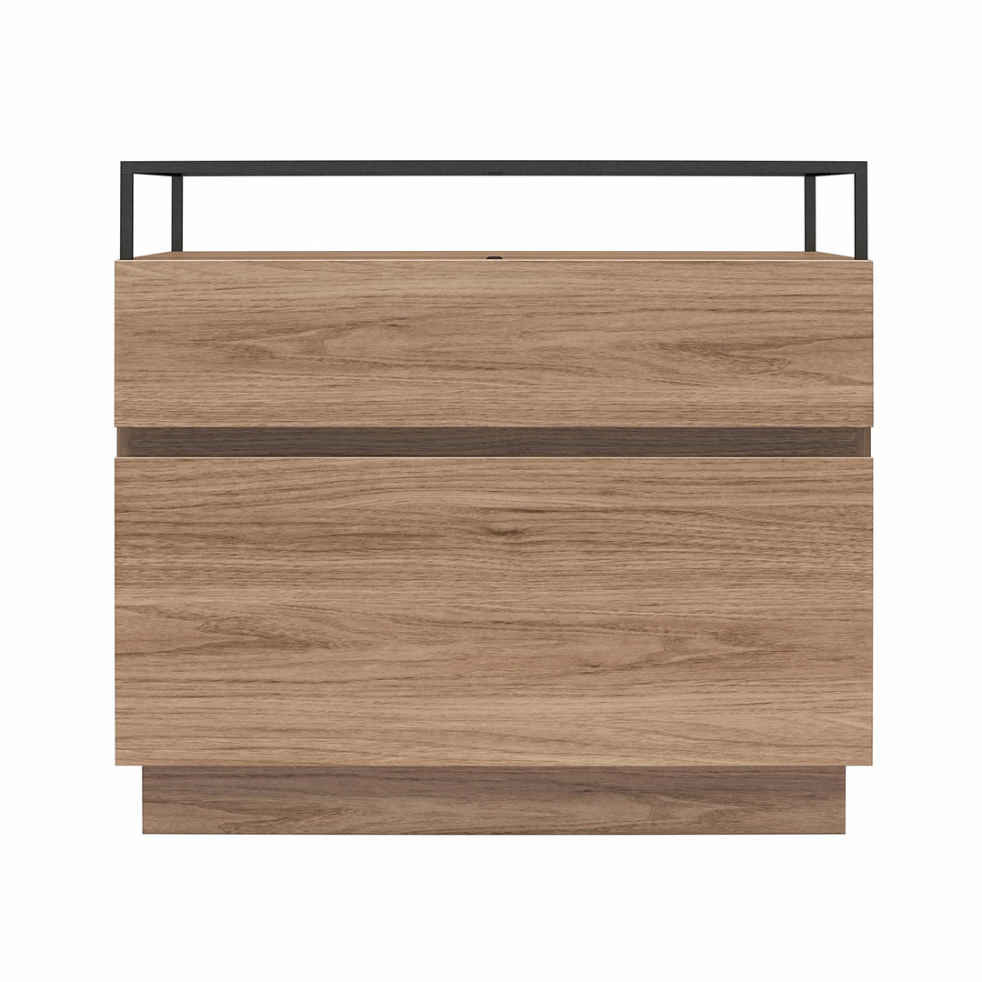 Devon Nightstand with Drawers, LED Lights and Glass Top - Danish Walnut