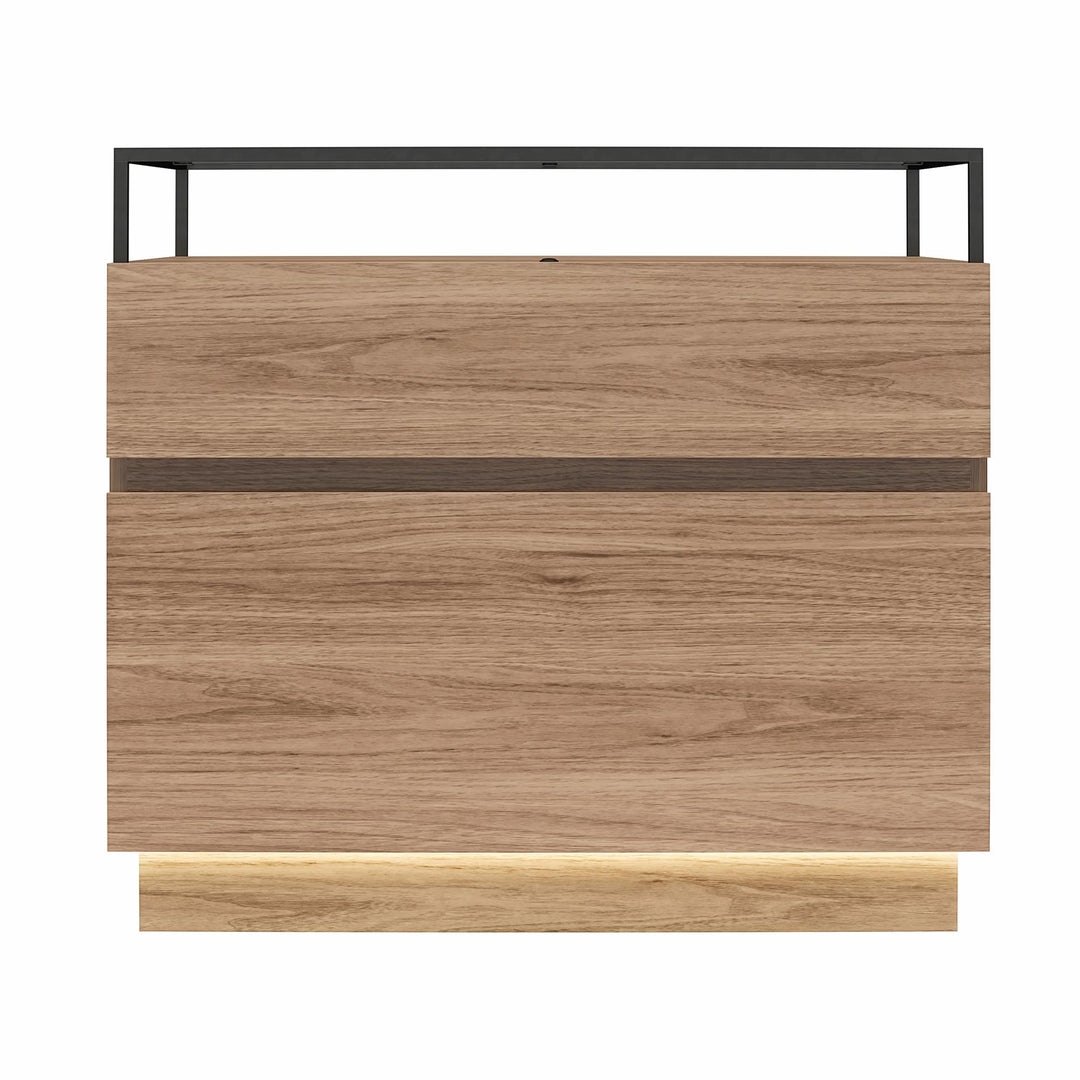 Devon Nightstand with Drawers, LED Lights and Glass Top - Danish Walnut