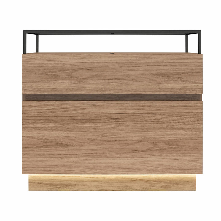 Devon Nightstand with Drawers, LED Lights and Glass Top - Danish Walnut