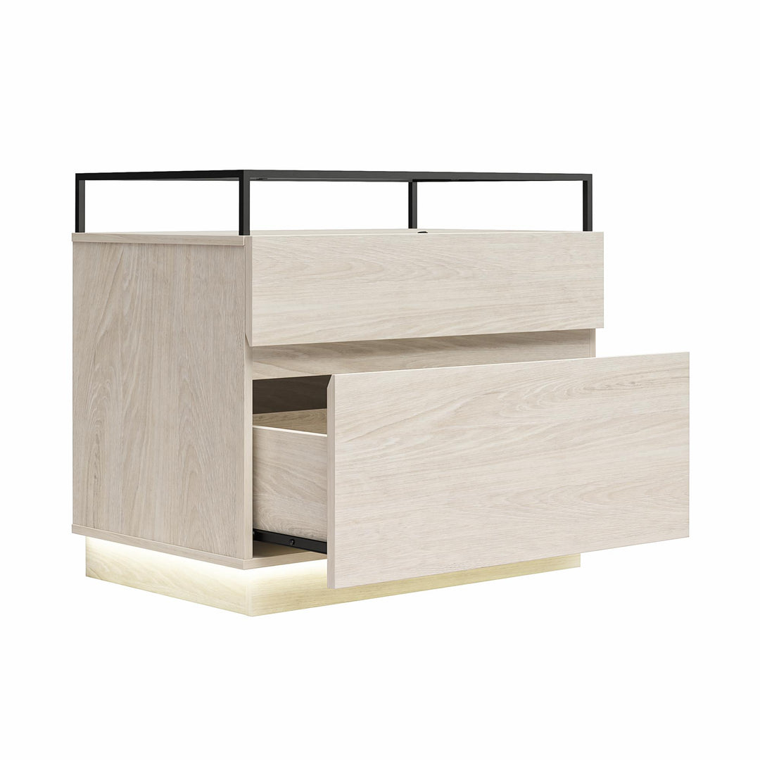 Devon Nightstand with Drawers, LED Lights and Glass Top - Eden Ash
