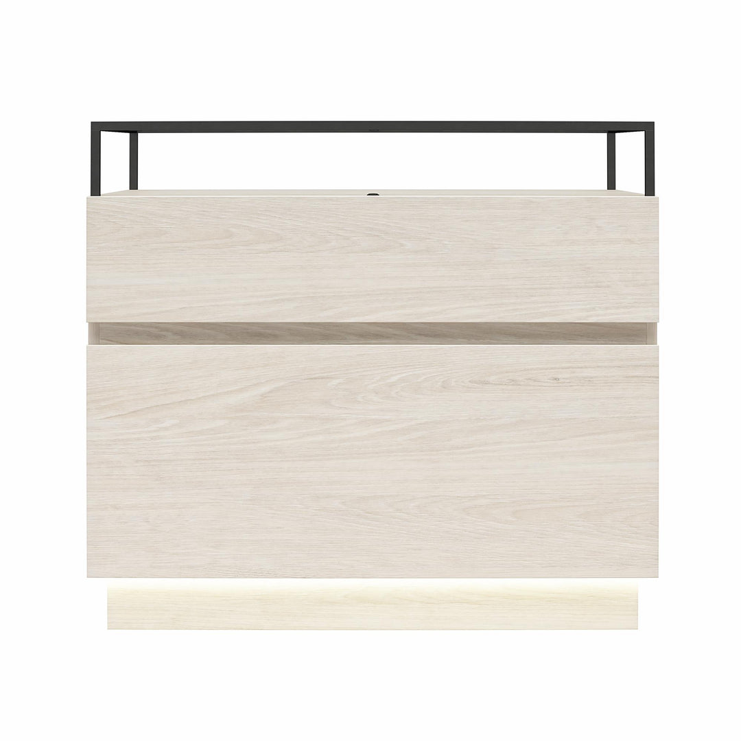 Devon Nightstand with Drawers, LED Lights and Glass Top - Eden Ash
