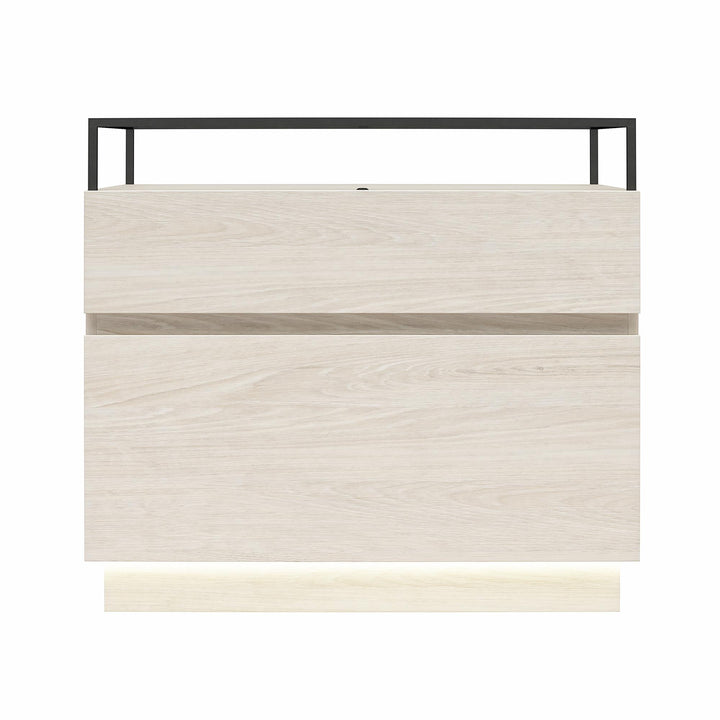 Devon Nightstand with Drawers, LED Lights and Glass Top - Eden Ash