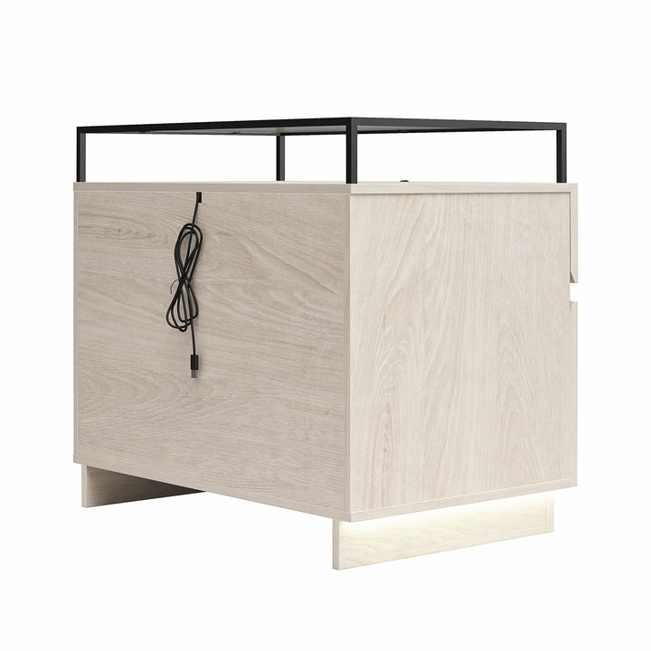 Devon Nightstand with Drawers, LED Lights and Glass Top - Eden Ash