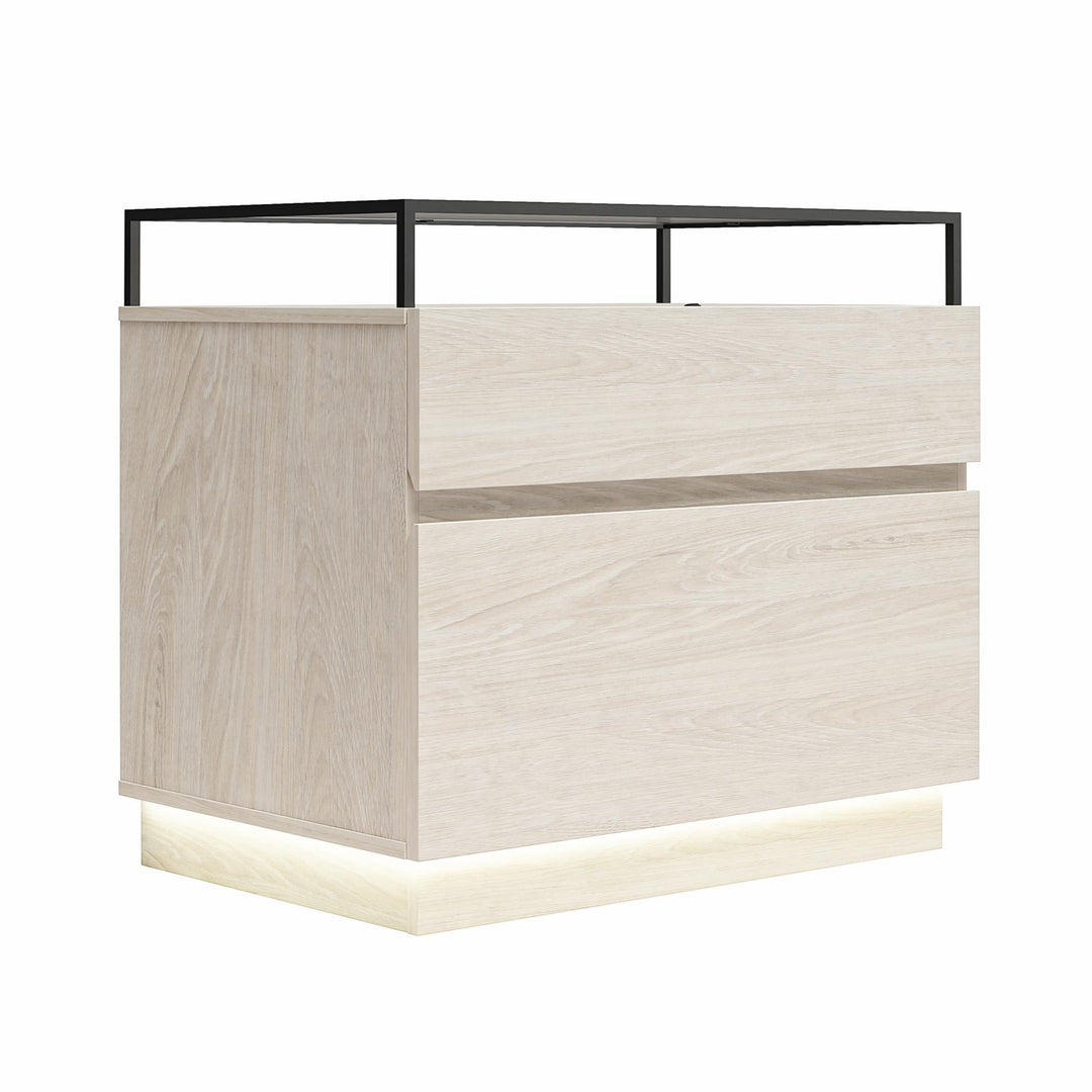 Devon Nightstand with Drawers, LED Lights and Glass Top - Eden Ash