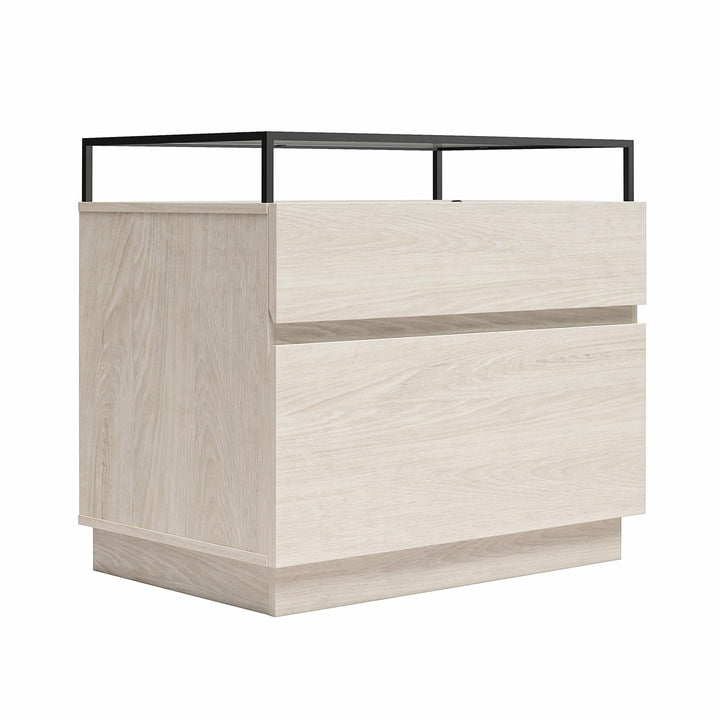 Devon Nightstand with Drawers, LED Lights and Glass Top - Eden Ash