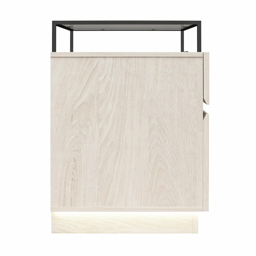 Devon Nightstand with Drawers, LED Lights and Glass Top - Eden Ash