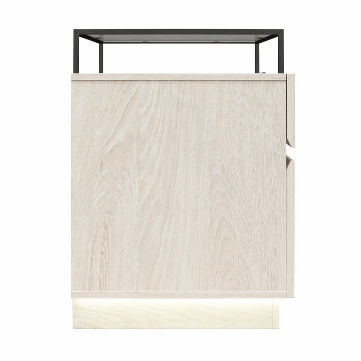 Devon Nightstand with Drawers, LED Lights and Glass Top - Eden Ash