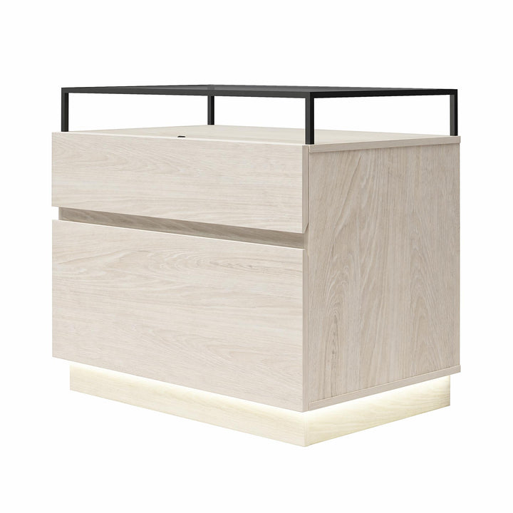 Devon Nightstand with Drawers, LED Lights and Glass Top - Eden Ash