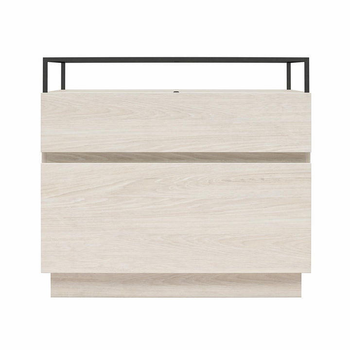 Devon Nightstand with Drawers, LED Lights and Glass Top - Eden Ash