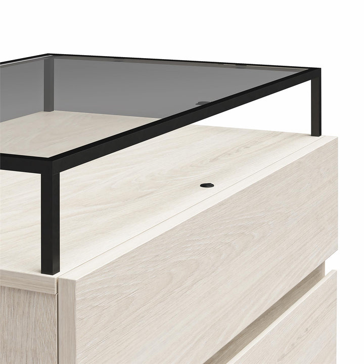 Devon Nightstand with Drawers, LED Lights and Glass Top - Eden Ash