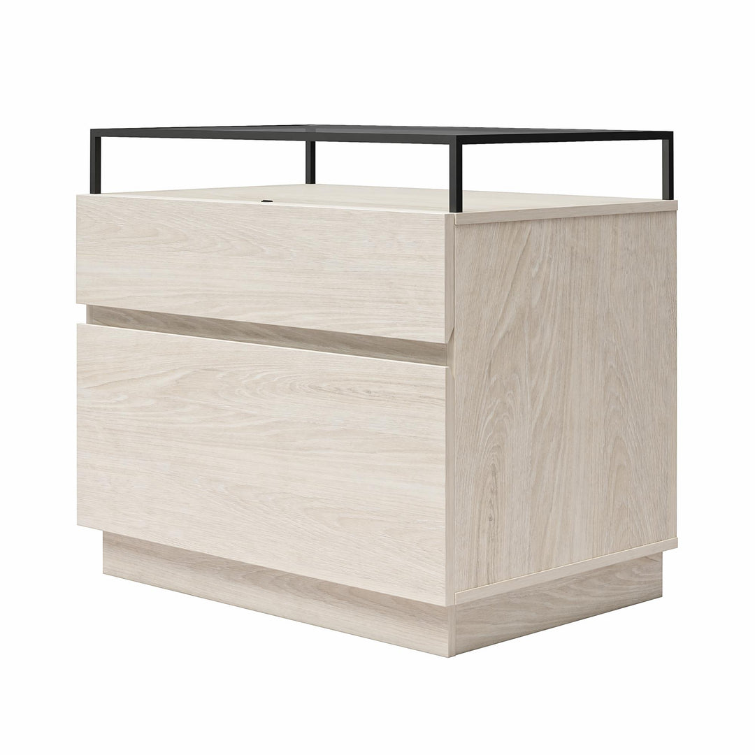 Devon Nightstand with Drawers, LED Lights and Glass Top - Eden Ash