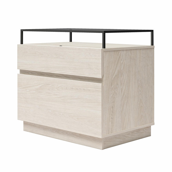 Devon Nightstand with Drawers, LED Lights and Glass Top - Eden Ash