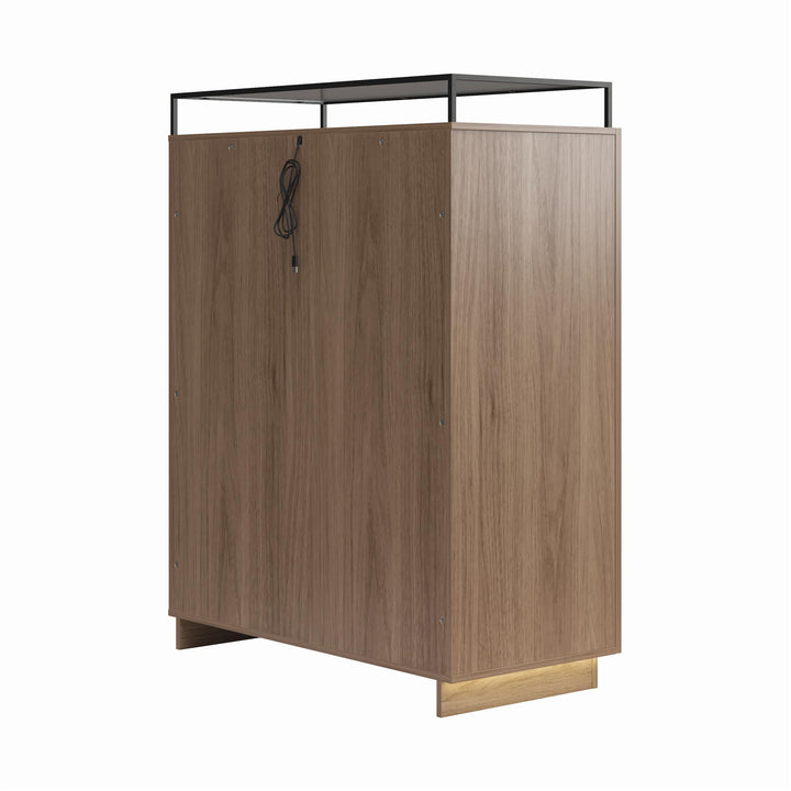 Devon 4-Drawer Dresser with Door, LED Lights and Glass Top - Danish Walnut