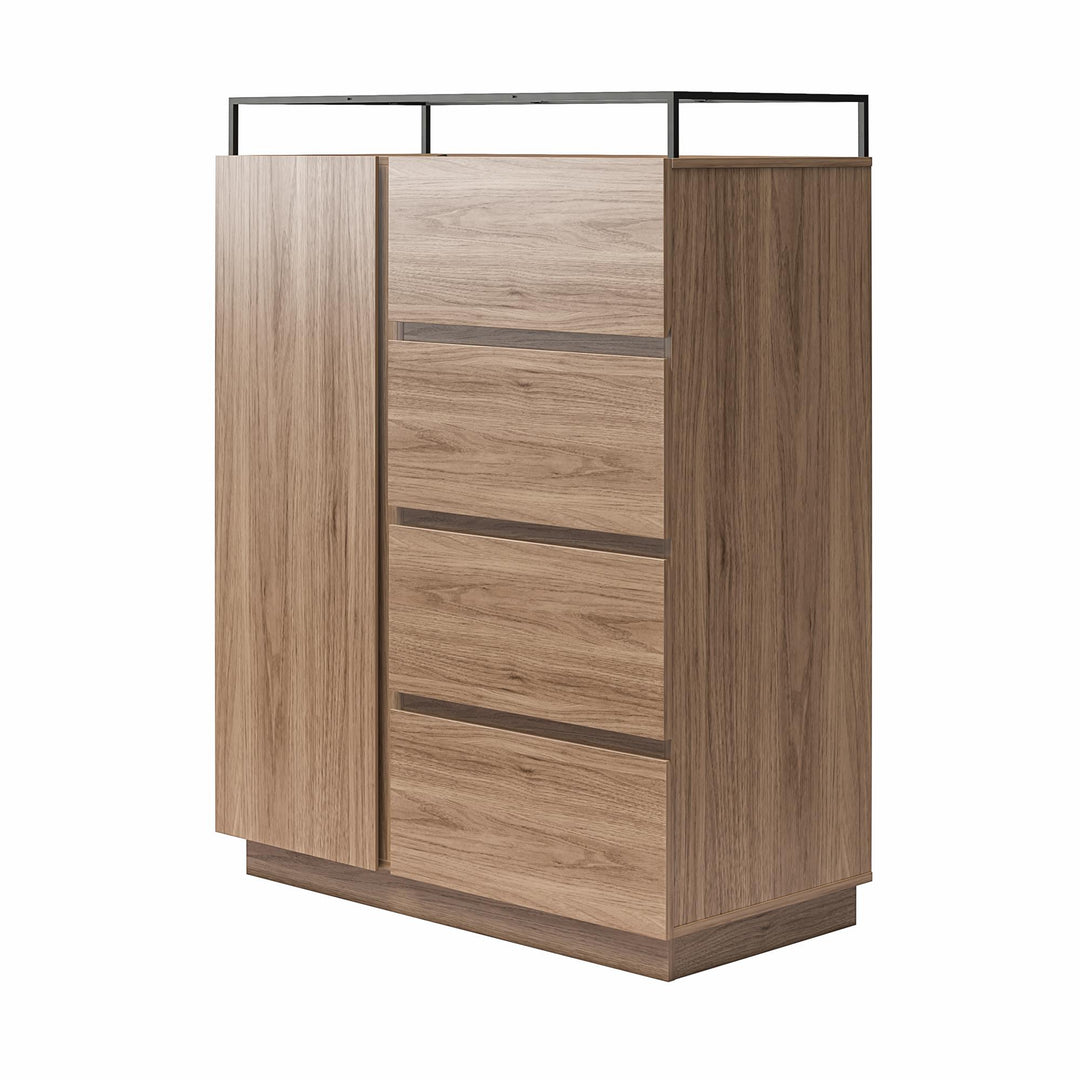Devon 4-Drawer Dresser with Door, LED Lights and Glass Top - Danish Walnut