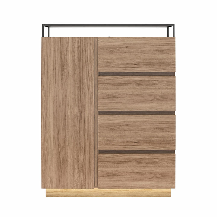 Devon 4-Drawer Dresser with Door, LED Lights and Glass Top - Danish Walnut