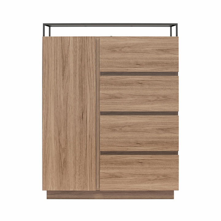 Devon 4-Drawer Dresser with Door, LED Lights and Glass Top - Danish Walnut