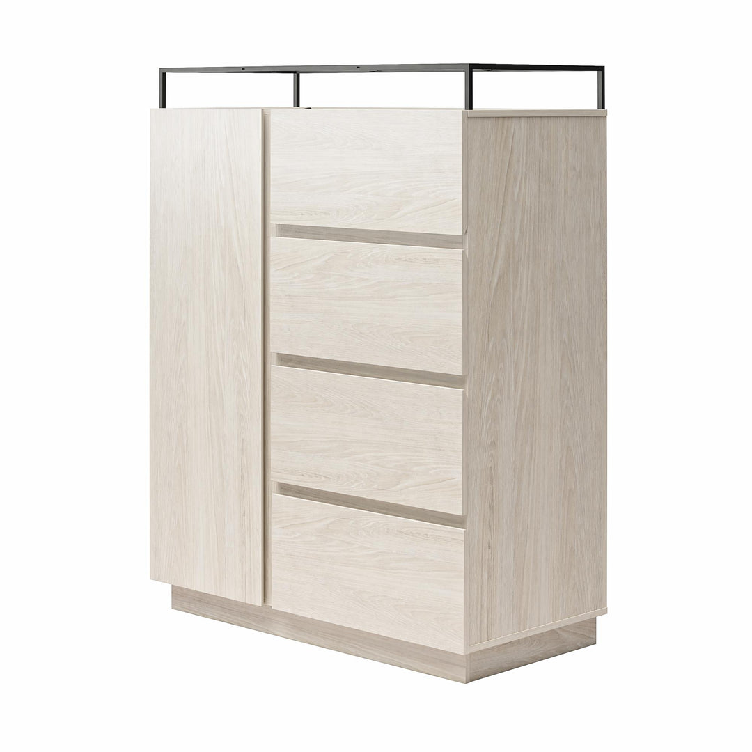 Devon 4-Drawer Dresser with Door, LED Lights and Glass Top - Eden Ash