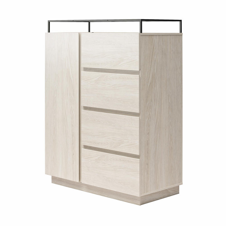 Devon 4-Drawer Dresser with Door, LED Lights and Glass Top - Eden Ash