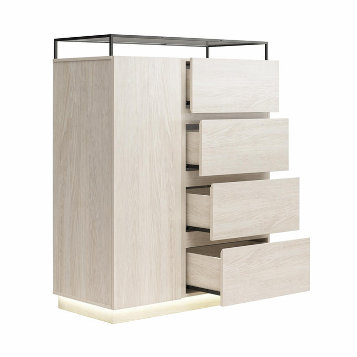 Devon 4-Drawer Dresser with Door, LED Lights and Glass Top - Eden Ash