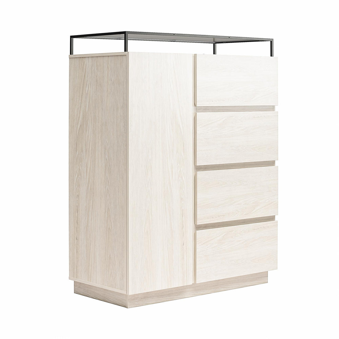 Devon 4-Drawer Dresser with Door, LED Lights and Glass Top - Eden Ash