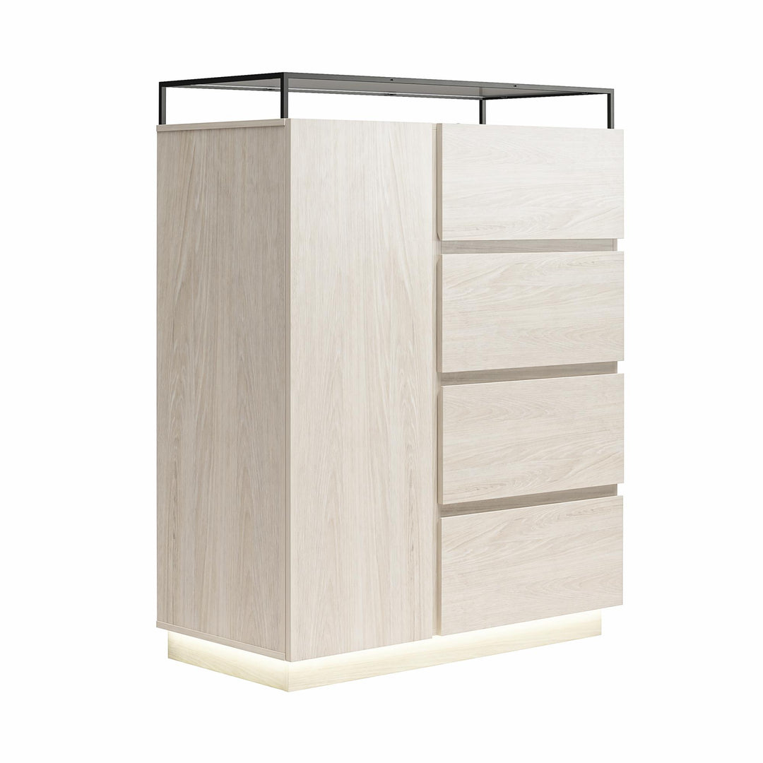 Devon 4-Drawer Dresser with Door, LED Lights and Glass Top - Eden Ash