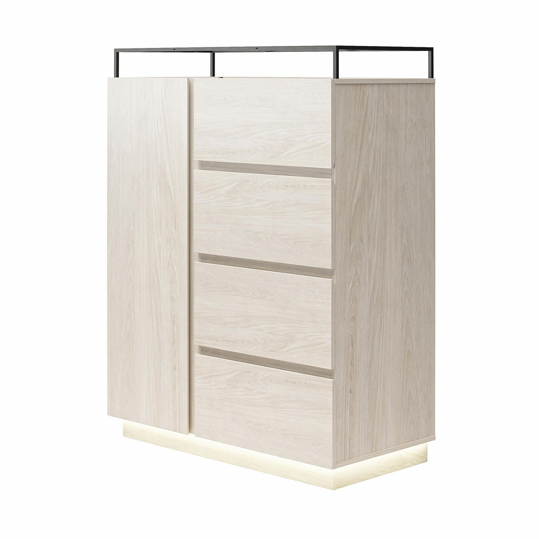 Devon 4-Drawer Dresser with Door, LED Lights and Glass Top - Eden Ash