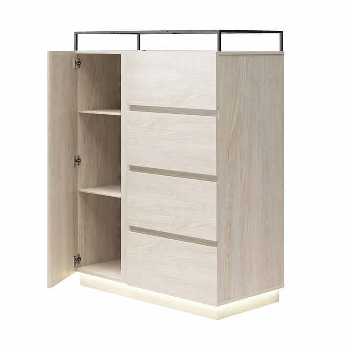 Devon 4-Drawer Dresser with Door, LED Lights and Glass Top - Eden Ash