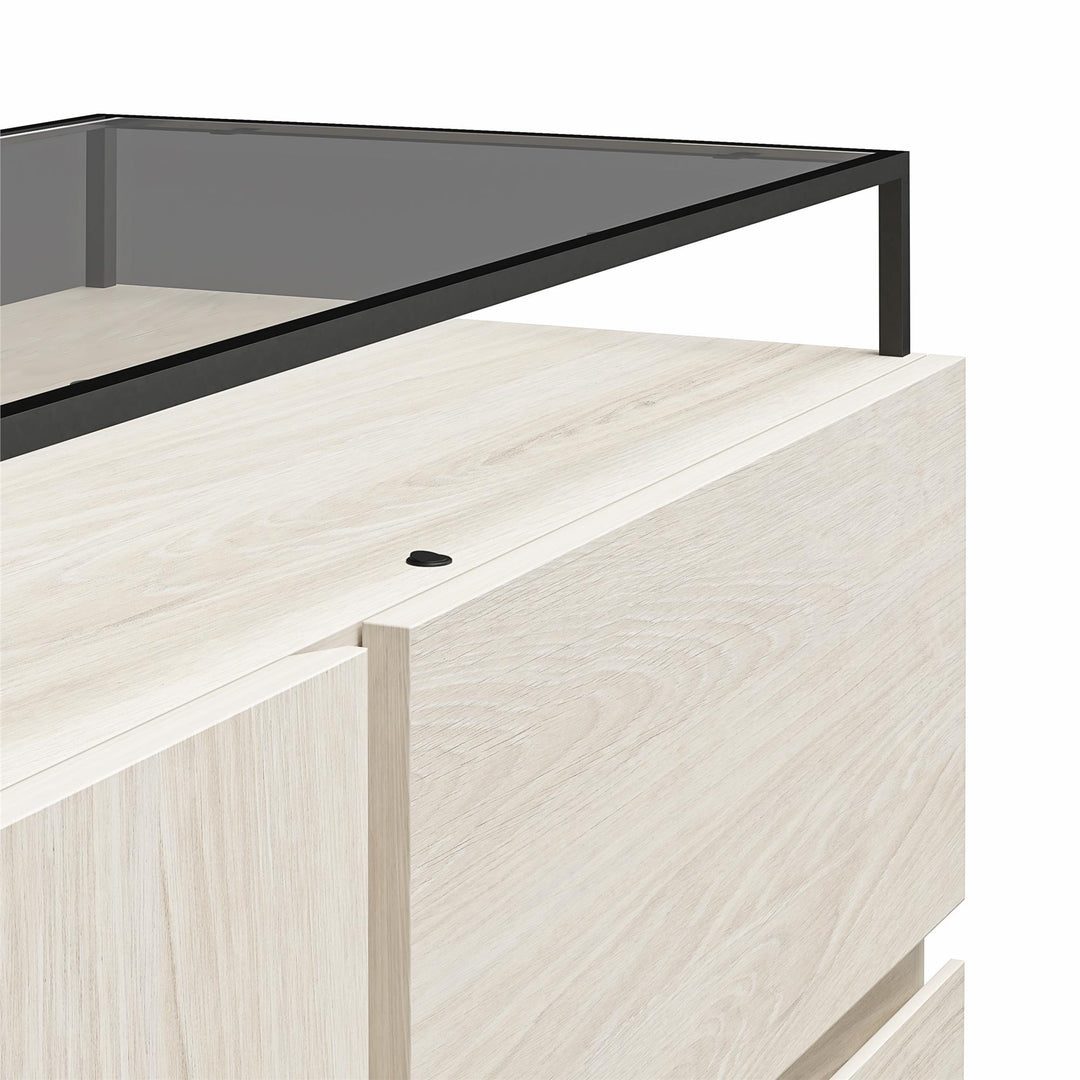 Devon 4-Drawer Dresser with Door, LED Lights and Glass Top - Eden Ash