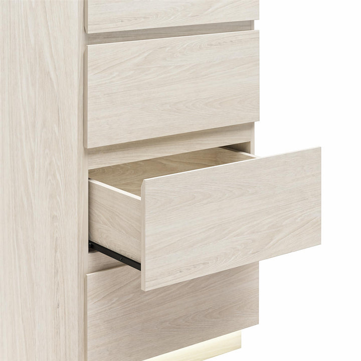 Devon 4-Drawer Dresser with Door, LED Lights and Glass Top - Eden Ash