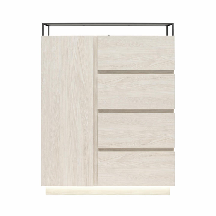 Devon 4-Drawer Dresser with Door, LED Lights and Glass Top - Eden Ash