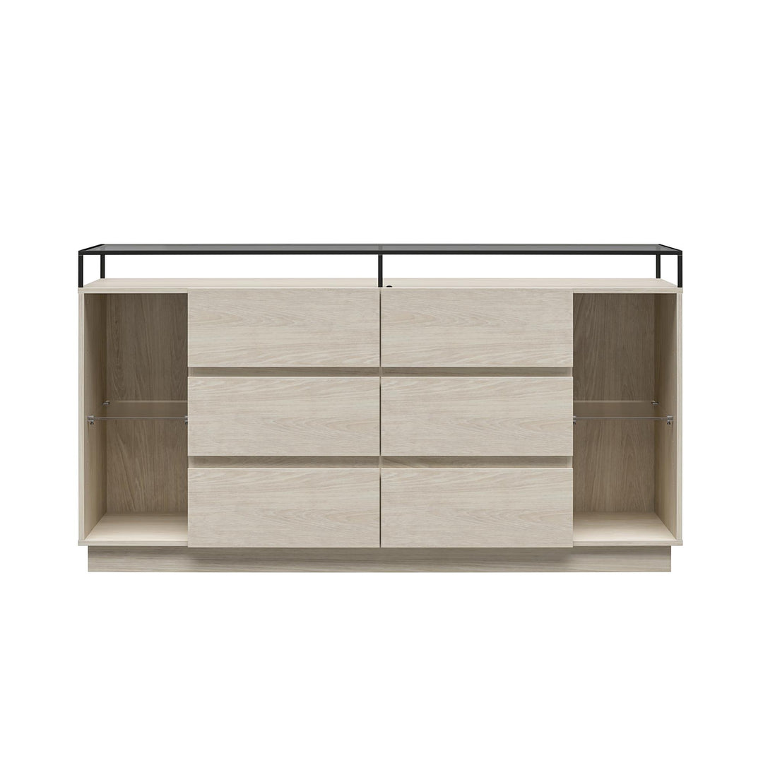 Devon 6-Drawer Dresser with LED Lights and Glass Top - Eden Ash - 6 Drawer