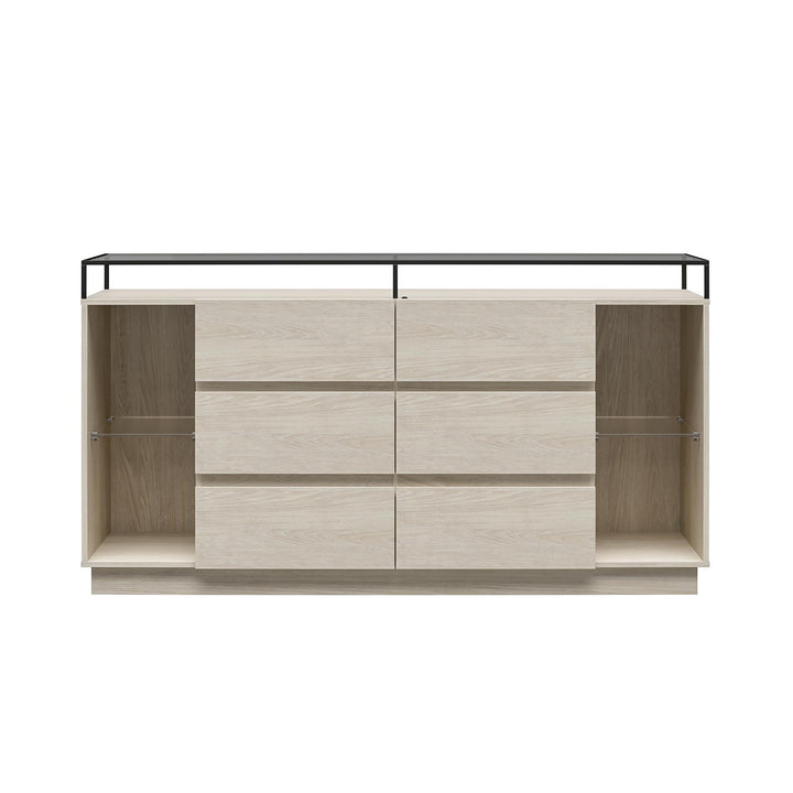 Devon 6-Drawer Dresser with LED Lights and Glass Top - Eden Ash - 6 Drawer