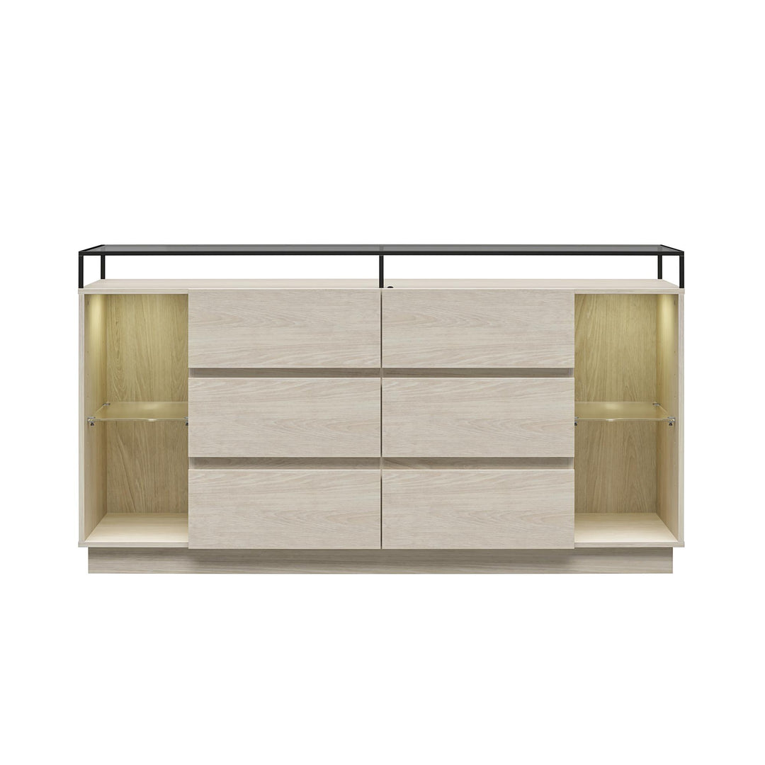 Devon 6-Drawer Dresser with LED Lights and Glass Top - Eden Ash - 6 Drawer