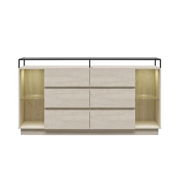 Devon 6-Drawer Dresser with LED Lights and Glass Top - Eden Ash - 6 Drawer
