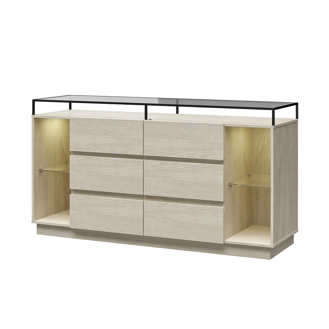 Devon 6-Drawer Dresser with LED Lights and Glass Top - Eden Ash - 6 Drawer