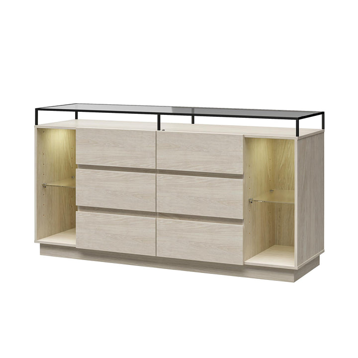 Devon 6-Drawer Dresser with LED Lights and Glass Top - Eden Ash - 6 Drawer