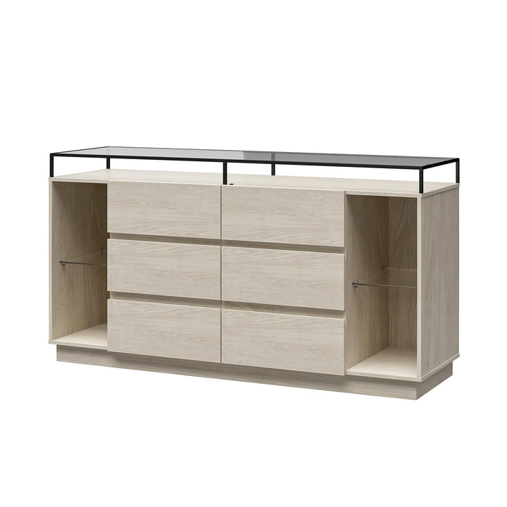 Devon 6-Drawer Dresser with LED Lights and Glass Top - Eden Ash - 6 Drawer