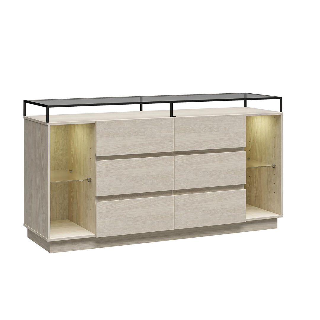 Devon 6-Drawer Dresser with LED Lights and Glass Top - Eden Ash - 6 Drawer