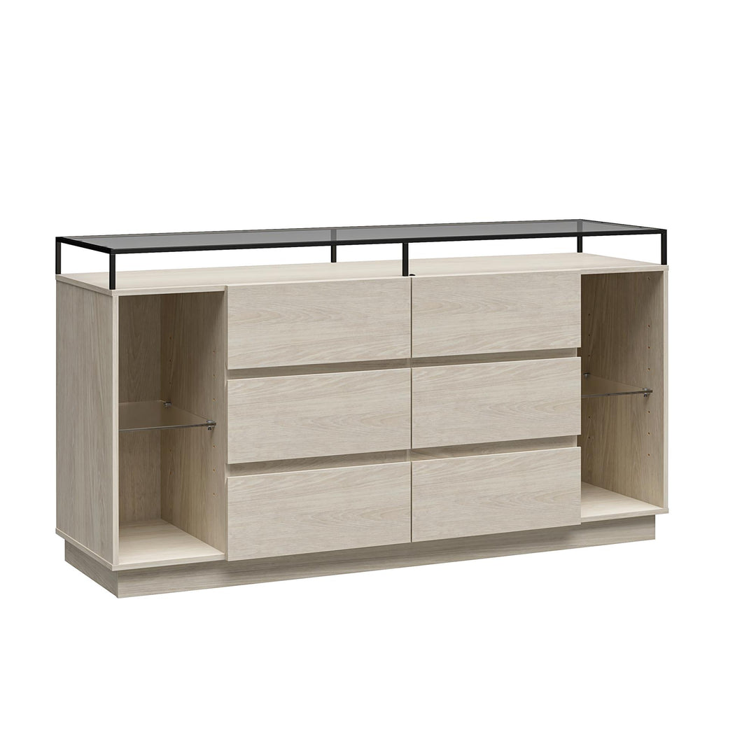 Devon 6-Drawer Dresser with LED Lights and Glass Top - Eden Ash - 6 Drawer